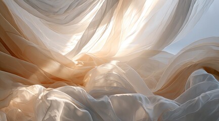 Flowing, ethereal fabrics in soft light create abstract forms