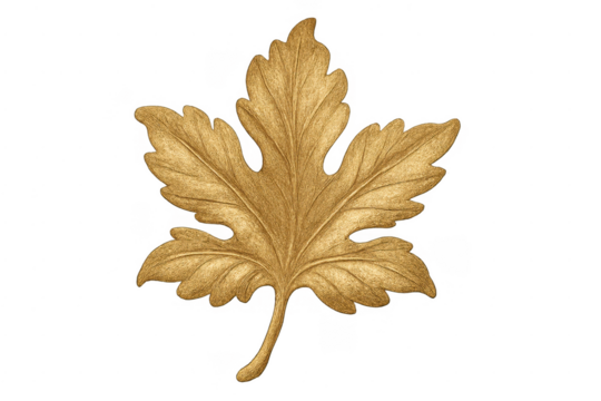 Golden maple leaf drawing with transparent background