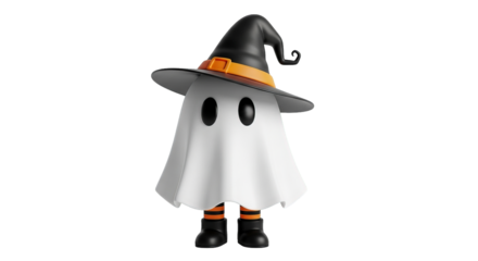 Spooky specter dons a witch's hat, presenting a playful, cartoonish take on Halloween festivities.