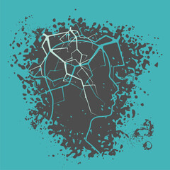 Powerful intelligence with an electric lightning bolt strike in the shape of a human head. Brain function neurology health care symbol. Man has a changeable mood.