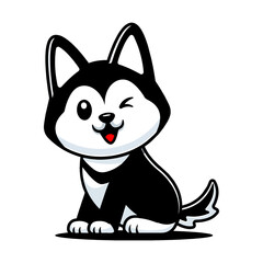 Cute Winking Husky Puppy Cartoon Mascot