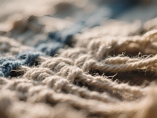 Obraz premium Macro shot of woven textile fibers, soft directional lighting highlighting texture, Generate AI