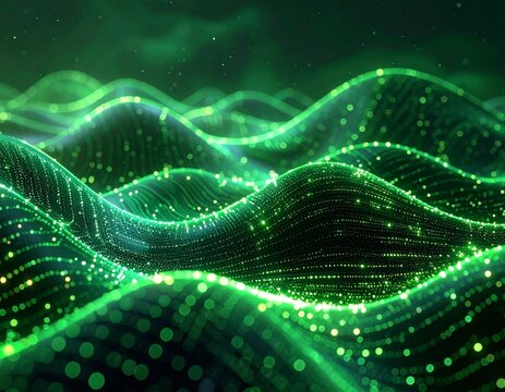Smooth digital silk made of continuous green matrix code with wave patterns - Powered by Adobe