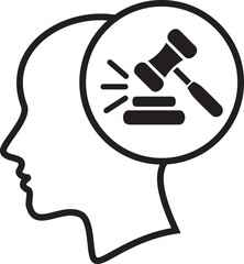 silhouette of a head with a hammer. Law firm icon.