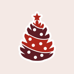 Cute Christmas Pinecone Sticker. Minimalist Black and White Vector Illustration for Holiday Decor and Winter Nature Elements.