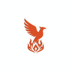 Obraz premium A stylized image of a bird rising from flames. It has wings extended on a white background