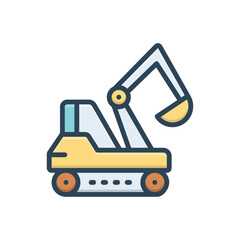 Color illustration icon for excavator equipment