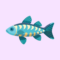 Stylized Fish Illustration with Turquoise Body and Yellow Markings over Light Purple