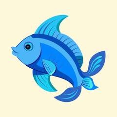 Stylized Cartoon Blue Fish with Detailed Fins on a Creamy Background