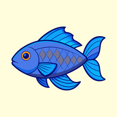 Cartoon depiction of a Blue Fish with Diamond Pattern Scales