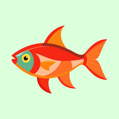 A vibrant stylized orange and red fish against a pale green backdrop