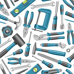 Vector Work Tools seamless pattern on white background