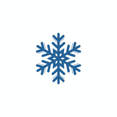A symmetrical, blue snowflake illustration centered on a white background, winter themed
