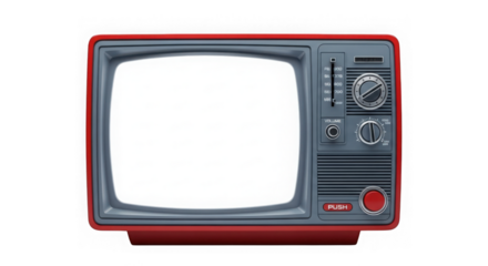 Retro red television with blank screen isolated on transparent background