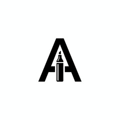 A black letter "A" with a marker stylized in the middle, minimalistic design on a white background