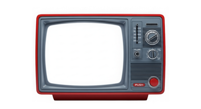 Retro red television with blank screen isolated on transparent background