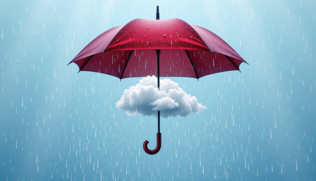 Surreal Red Umbrella with Cloud Rainy Sky