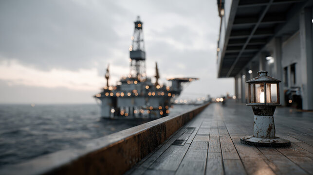 Realistic Cinematic View of Oil Rig in Middle East with Dramatic Sky - Powered by Adobe