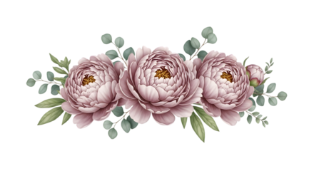 Floral Corner with Soft Pink Peonies and Greenery – Elegant Decorative Border on White Background

