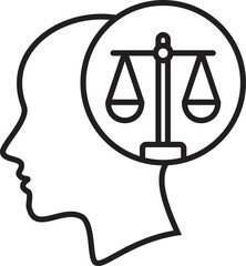 scales of justice and law. Black and white vector icon.