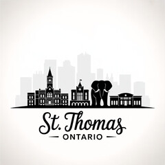 Fototapeta premium ‎St. Thomas Skyline Silhouette — A Historic Canadian Railway City in Ontario Vector Illustration