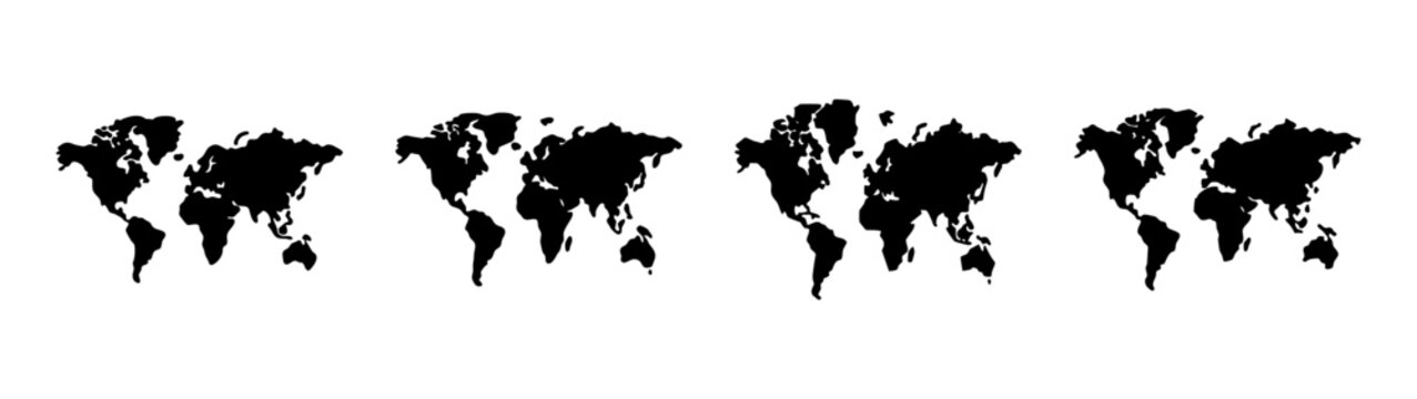 Four global time zone map representations showing world continents and time differences
