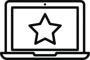 Laptop computer with star icon symbolizing top rating review and quality