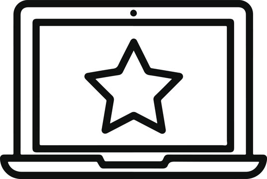 Laptop computer with star icon symbolizing top rating review and quality
