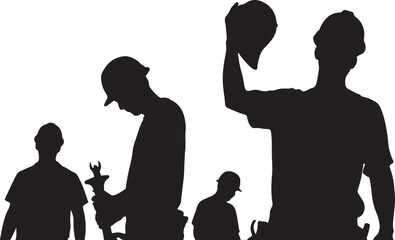 Construction workers silhouettes at a work site