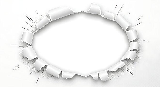 Ripped Paper Hole with Halftone Effect Revealing Blank Space