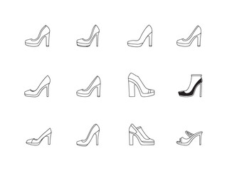 Platform Heels Line Art Modern Trend