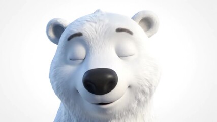 A close-up cartoon polar bear face with soft features and white background, perfect for toddler animal recognition lessons.