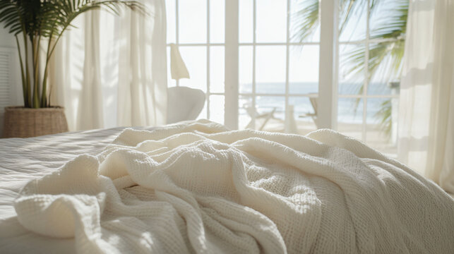 Escape to Serenity Luxurious bedroom with ocean view beckons relaxation, wake up refreshed in a sun-drenched paradise, a peaceful retreat for ultimate comfort