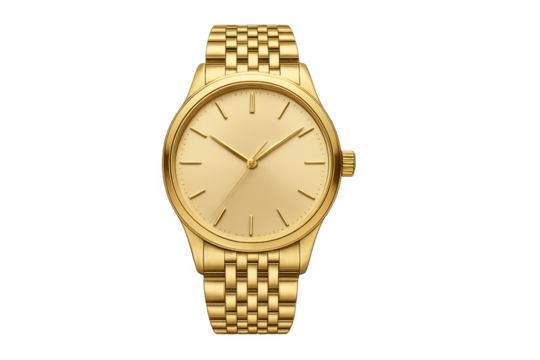 Gold luxury analog wrist watch with transparent background