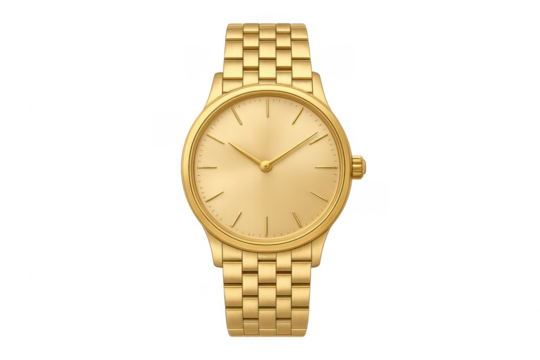 Gold wrist watch showing classic analog luxury time