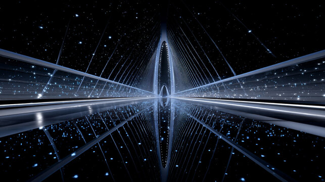 Abstract futuristic tunnel with glowing lights and stars in deep space