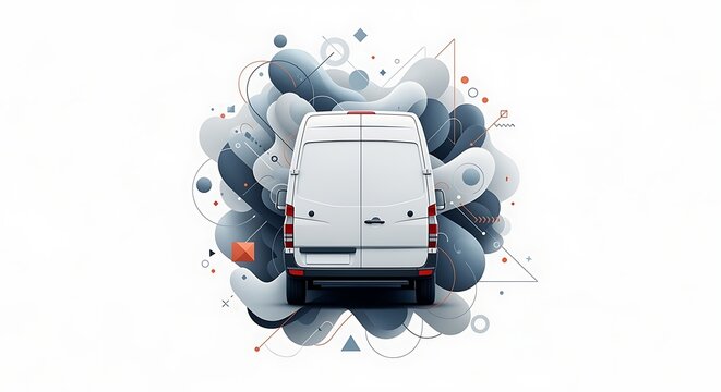 Delivery Van Rear View with Abstract Design Elements