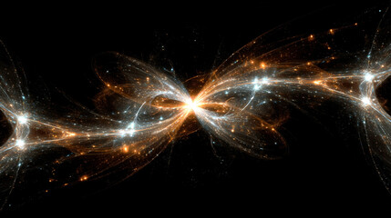 Abstract glowing energy trails and particles on a dark background