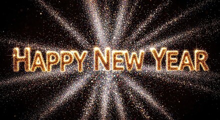 Happy New Year Celebration with Glittering Fireworks and Sparkles