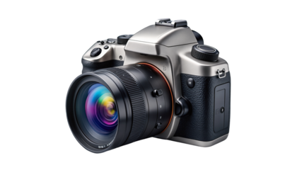 Digital SLR cameras, isolated PNG with transparent background, high-quality camera bodies and lenses, perfect for photography, tech, and creative compositing