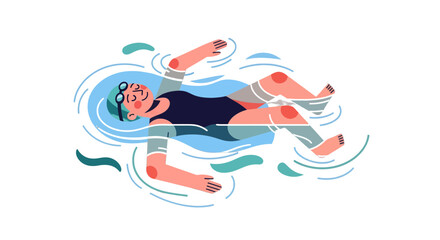 Obraz premium Floating Swimmer Relaxing Gracefully In Water Against A Black Background Illustration