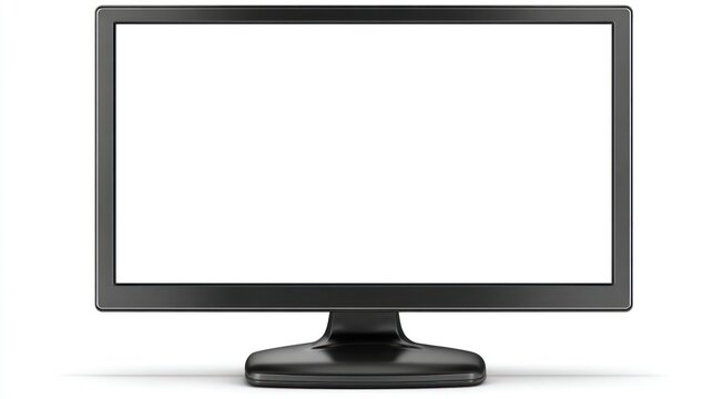 A front-facing view of a modern black computer monitor with a blank white screen