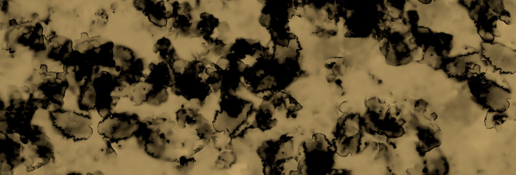 Abstract ink-style texture surface with organic black shapes. Khaki beige sand ecru. Soft watercolor gradients. Vintage, earthy atmosphere. Background design. Acid wash jeans, Tie-dye denim pattern
