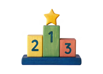 Colorful wooden winner's podium with a golden star symbolizing achievement