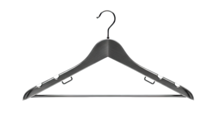 Dark Wood Clothes Hanger With Metal Hook On Transparent Background Studio Shot