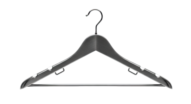 Dark Wood Clothes Hanger With Metal Hook On Transparent Background Studio Shot