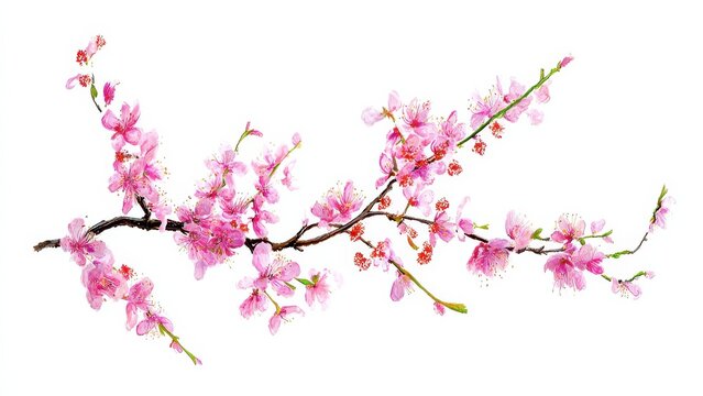Delicate Pink Cherry Blossom Branch with White Background sakura pink flowers