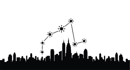 Naklejka premium City skyline silhouette with a constellation of stars above, representing connection and wonder.