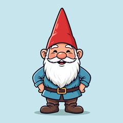 Cartoon Cute Standing Gnome with Red Hat Illustration Character