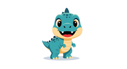 Obraz premium A cute cartoon baby blue dinosaur standing in a playful pose with big eyes and a wide smile, ready for fun.